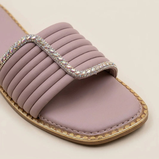 UrbanMela Women's Cushioned Flat Slide Sandals