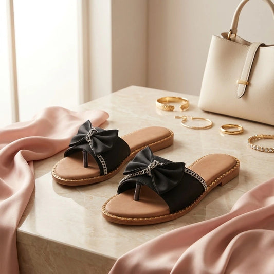 Luxury Black Bow Stylish Slippers for Women