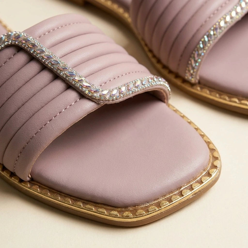 UrbanMela Women's Cushioned Flat Slide Sandals