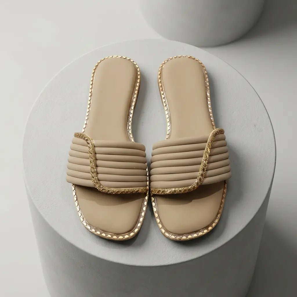 UrbanMela Women's Cushioned Flat Slide Sandals