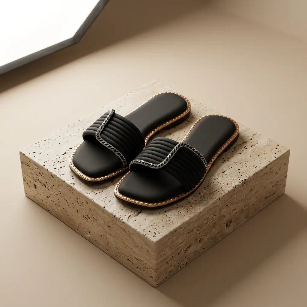 UrbanMela Women's Cushioned Flat Slide Sandals