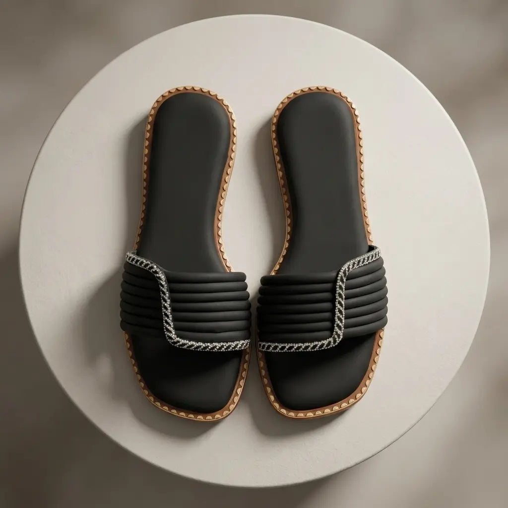 UrbanMela Women's Cushioned Flat Slide Sandals