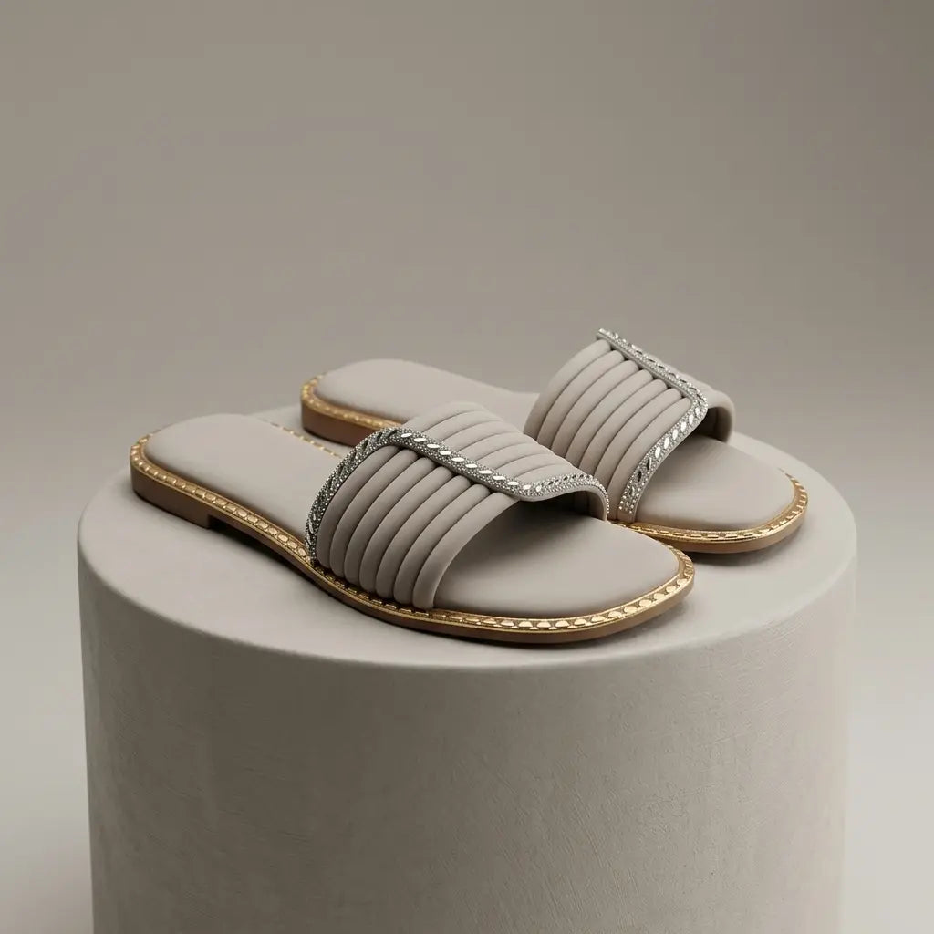 UrbanMela Women's Cushioned Flat Slide Sandals